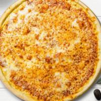 Cheese Pizza · Fresh tomato sauce, shredded mozzarella and extra-virgin olive oil baked on a hand-tossed do...