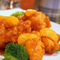 Orange Chicken · Crispy chunks of chicken breast tossed in a flavorful sauce with mandarin oranges and a hint...