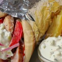 Chicken Gyro Platter · With french fries and Greek salad.
