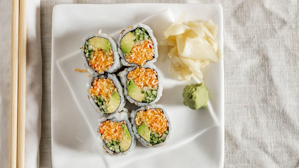 Spicy California Roll · Spicy. Crab stick avocado, cucumber spicy sauce.