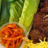 La Galbi Ssam Box · Beef short ribs marinaded in our sweet-soy glaze, served with assorted lettuce/Napa cabbage ...