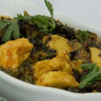 Chicken Saag · Chicken cooked with spinach and house spices, served with basmati rice.