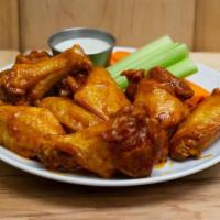Mayflower Chicken Wings (8) · Buffalo, BBQ, or Honey Mustard w/ Celery, Carrots & Blue Cheese