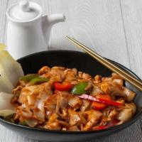 Seafood Drunken Noodles · wok stir-fried wide noodles, eggs, bell peppers, seafood medley (mussels, shrimp, calamari, ...