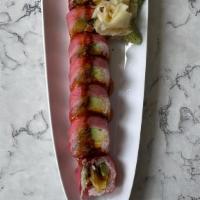 Blue Elephant Roll · avocado, shrimp tempura, cucumber, mango, sweet chili, eel sauce