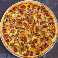 The Big D Pizza · Pepperoni, fresh mushrooms, onions, green peppers, black olives, Italian sausage, ground bee...