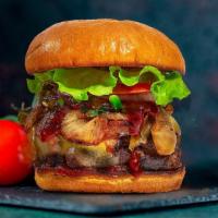 Bbq'N Burger · American beef patty topped with aged white cheddar, barbecue sauce, caramelized onions, and ...