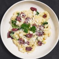 Great Greek Mac · (VEG) Fresh spinach, feta, and greek olives cooked in a blend of creamy cheese and topped wi...