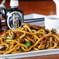 Roasted Duck Stir Fried Udon Noodle · Hot. Udon noodle with shredded duck, Napa, scallion, onion, carrot, with XO minced pork spic...