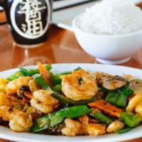 Pineapple Shrimp In Black Bean Garlic Sauce · Served with white rice or brown rice.