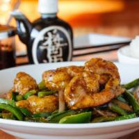 Jumbo Shrimp With Black Pepper Sauce · Spicy. Served with steamed rice and brown rice.