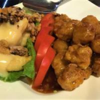 Honey Walnut Shrimp And Chicken · Jumbo shrimp with chef's special sauce and crispy chicken with General Tso's sauce.