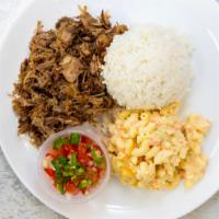 Kalua Pork Plate · Comes with rice, pansit and Hawaiian style pulled pork