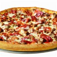Meat Combo Pizza - X-Large · Pepperoni, Capicola, Smoky Bacon, Italian Sausage, Hamburger, Pizza Sauce & Signature 3-Chee...