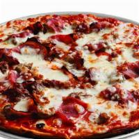 Gf Meat Combo Pizza - Small · Pepperoni, Capicola, Smoky Bacon, Italian Sausage, Hamburger, Pizza Sauce & Signature 3-Chee...