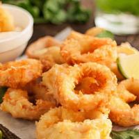 Calamari · Fresh, tender, calamari hand breaded in our kitchen, and fried to golden brown. Served with ...