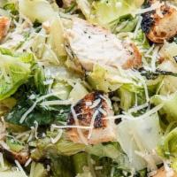 Grilled Chicken Caesar Salad · Heart of romaine, crouton and shredded cheese.