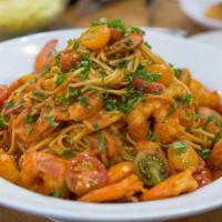 Shrimp Cacciatore · Shrimp sautéed with pepper, onion and mushroom in a spicy marinara sauce.