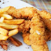 Chicken Fingers Dinner · Served with choice of side and a salad.