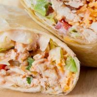 The Jacked Wrap W/Macaroni Salad · Crisp bacon, avocado, spicy Monterey Jack cheese, salsa, lettuce, tomatoes, and chipotle ran...