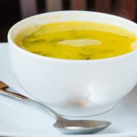 Mulligatawany Soup · A traditional soup made with yellow lentils and flavored with delicate herbs.
