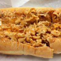 Buffalo Chicken Cheesesteak · Chicken steak sauteed with onion, peppers, buffalo sauce and topped with melted provolone ch...
