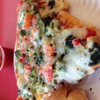 Veggie · Broccoli, spinach, diced tomatoes, mushrooms, onions, bell peppers, tomato sauce, and mozzar...