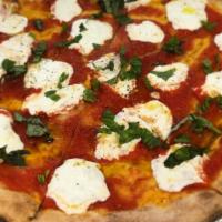 Margarita Pizza · Chunky tomato sauce, fresh mozzarella, and fresh basil