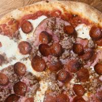 The Lucifer · House ground Italian sausage, premium 'cupping' pepperoni, black forest smoked ham, freshly ...