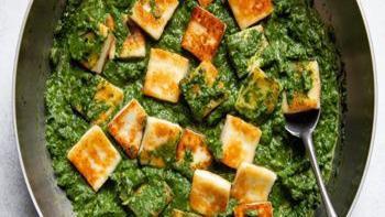 Palak Paneer · Cottage cheese cubes cooked in creamy gravy of spinach and spices.