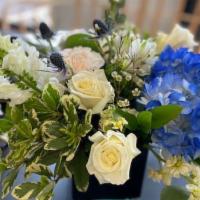 Tranquil Moment · Stunning arrangement mix of premium white and blue blooms and foliages designed in a stylish...