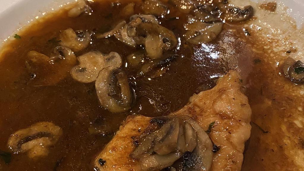 Chicken Marsala · Breast of chicken with mushrooms cooked in a Marsala wine sauce.