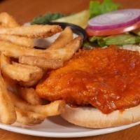 Buffalo Chicken Sandwich · Lightly breaded fried chicken breast tossed in our spicy buffalo sauce served with bleu chee...