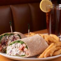 Chicken Salad Blt Wrap · Our homemade chicken salad with dried cranberries and walnuts, lettuce, tomatoes and bacon w...