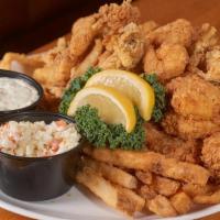 Fisherman'S Catch · A classic combination of golden fried clams, shrimp, scallops and haddock served with season...