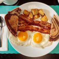 Two Eggs Any Style · 2 eggs cooked any style, served with home fries and toast. Addons available.