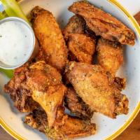 Chicken Wings · Choice of sauce: Buffalo, BBQ, Sweet Chilli, or Lemon Pepper.