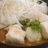 Tofu Katsu Curry · Lightly Battered fried Japanese Tofu with carrot, potato, onion, cabbage and scallions.