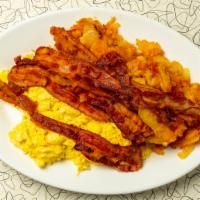 One Egg With Any Meat · Choice of meat (beef, pork, turkey(Bacon, sausage, scrapple)) and Choice of Home Fries Or Gr...