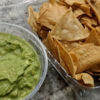 Guacamole & Chips · About 8 ounces (2 people). Does not include chips.