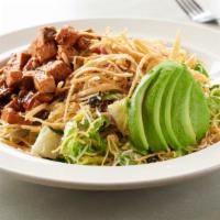 Bbq Chicken Chopped · Grilled chicken breast, avocado, black bean salsa, tomatoes, corn, red onions, cucumbers, ja...