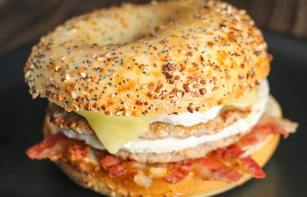 Protein Power Sandwich · eggs, sausage, bacon & cheese