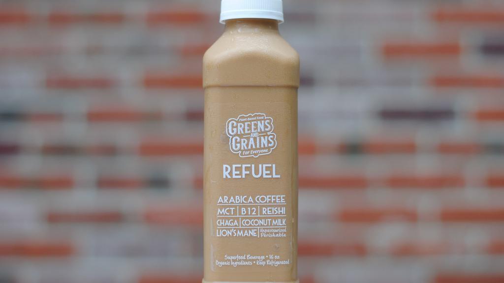 Refuel · Arabica coffee, MCT, B12, reishi, chaga, lions' mane, coconut milk  *All Superfood Beverages are made in house and bottled. Ingredients cannot be omitted*
