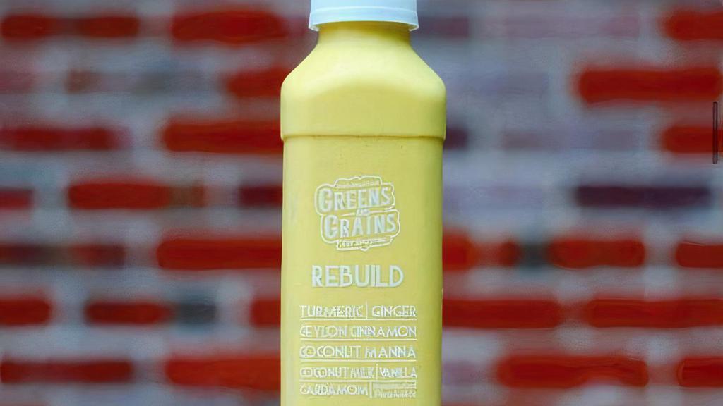 Rebuild · Turmeric, ceylon cinnamon, cardamom, ginger, vanilla, coconut manna, and coconut milk. *All Superfood Beverages are made in house and bottled. Ingredients cannot be omitted*