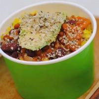 Scramble Bowl · Tofu Scramble topped with our famous veggie chili, avocado and hemp seed 