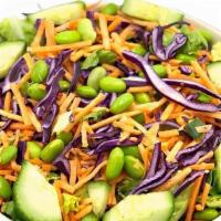 Asian Chop · chopped romaine, edamame, shredded carrots, red cabbage, cucumbers, cilantro, almonds paired...