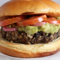 Chipotle Veggie Burger · black bean veggie patty, avocado, pickled red onions, tomato, chipotle puree (cal: 439) - Ve...