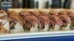 Meat Lover Roll · grilled ribeye, crispy bacon & asparagus inside, topped with torched ribeye steak and wasabi...