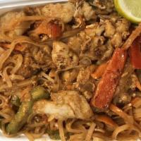 Pad Thai With Basil · Chicken, Shrimp or Veg. contains egg and peanuts.
Staff tip: Ask for lo mein sauce instead, ...