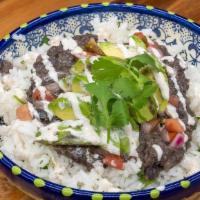 Rice Bowl · Cilantro Lime Rice, Black Bean Refritos, Avocado, Salsa Fresca, Chile Lime Crema, Cilantro